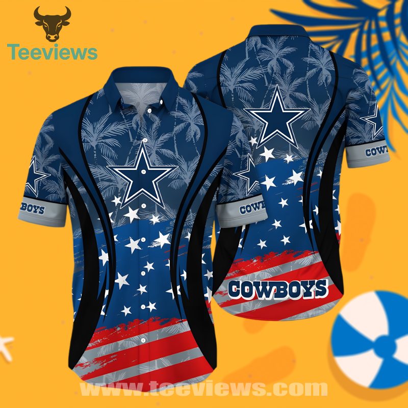 Dallas Cowboys America Flag Blue Aloha Hawaiian Shirt With Coconut Tree Dallas Cowboys America Flag Blue Aloha Hawaiian Shirt With Coconut Tree