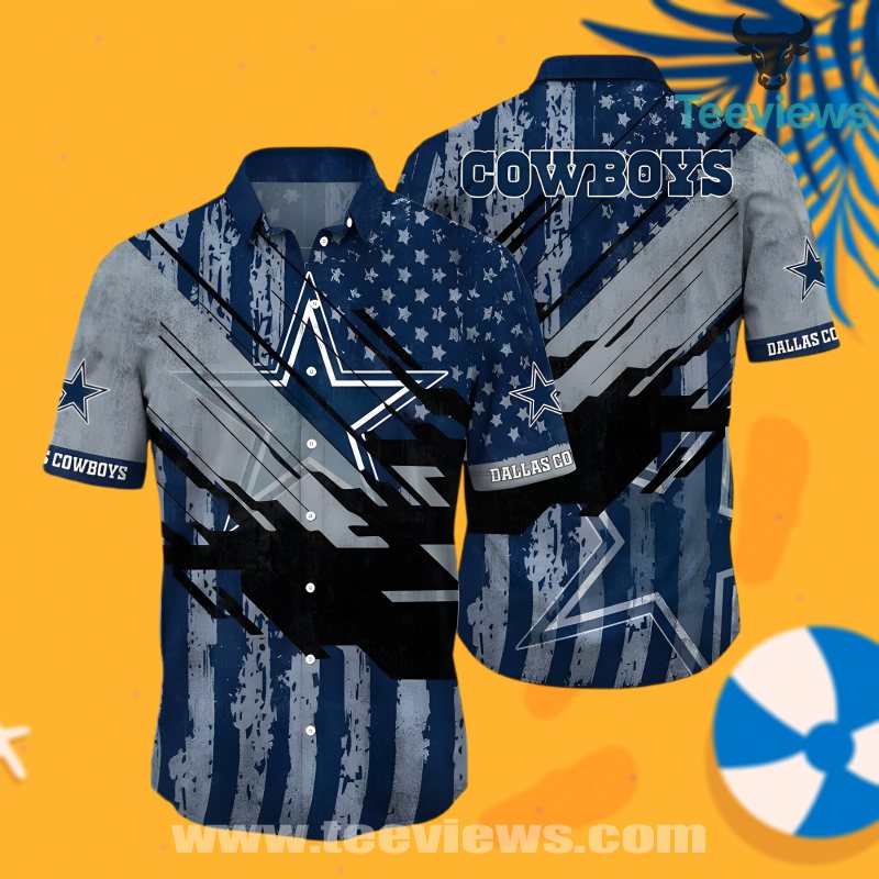 Dallas Cowboys America Flag Blue Luxury Hawaiian Shirt With Tropical Theme Dallas Cowboys America Flag Blue Luxury Hawaiian Shirt With Tropical Theme