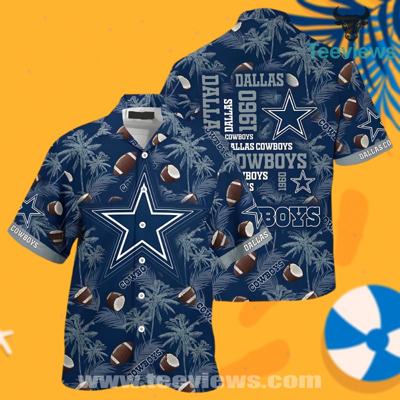 Dallas Cowboys Blue Vintage Aloha Shirt With Coconut Fruits Tropical Print Dallas Cowboys Blue Vintage Aloha Shirt With Coconut Fruits Tropical Print