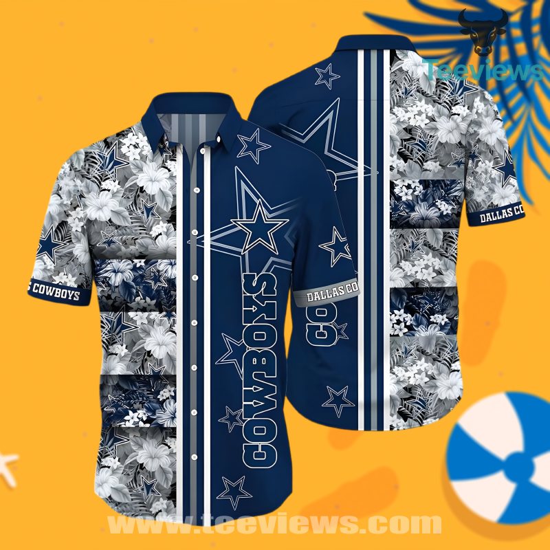 Dallas Cowboys Hibiscus Frangipani Floral Blue Retro Hawaiian Shirt Design Dallas Cowboys Hibiscus Frangipani Floral Blue Retro Hawaiian Shirt Design