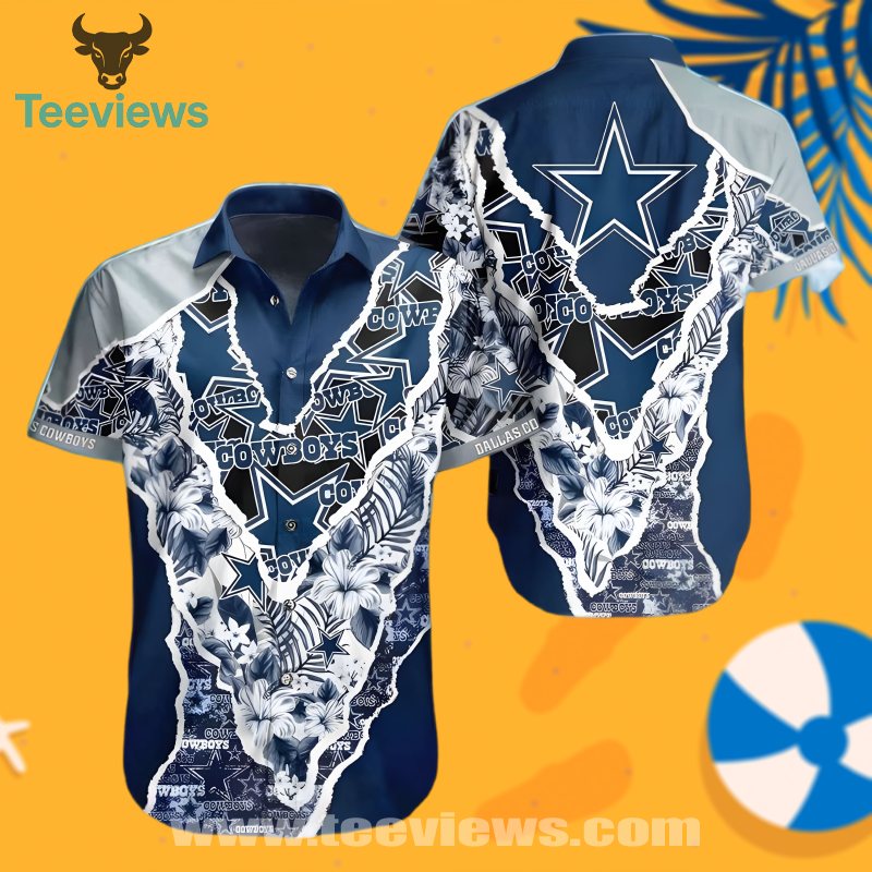 Dallas Cowboys Hibiscus Leaf Blue Cheap Hawaiian Shirt For Casual Outfits Dallas Cowboys Hibiscus Leaf Blue Cheap Hawaiian Shirt For Casual Outfits